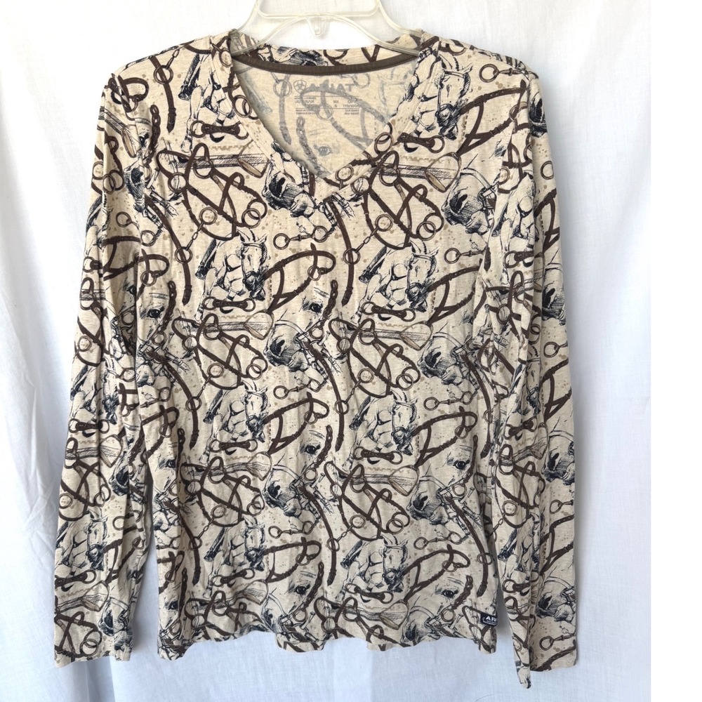 Ariat Equestrian Western Farmcore Horse Layering Casual Print Long Sleeve Large